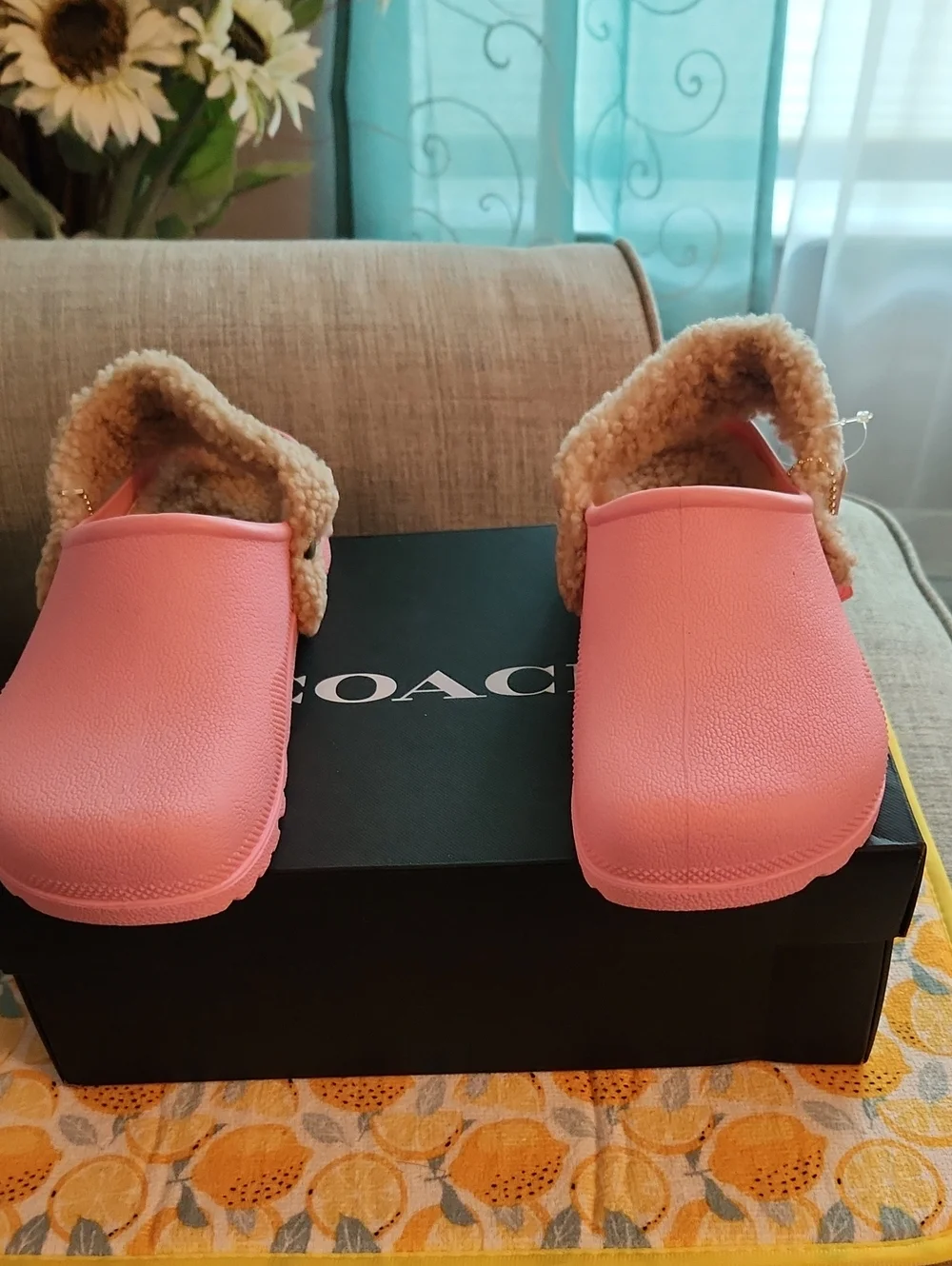 Coach Pink Faux-Shearling Slip-On Clogs